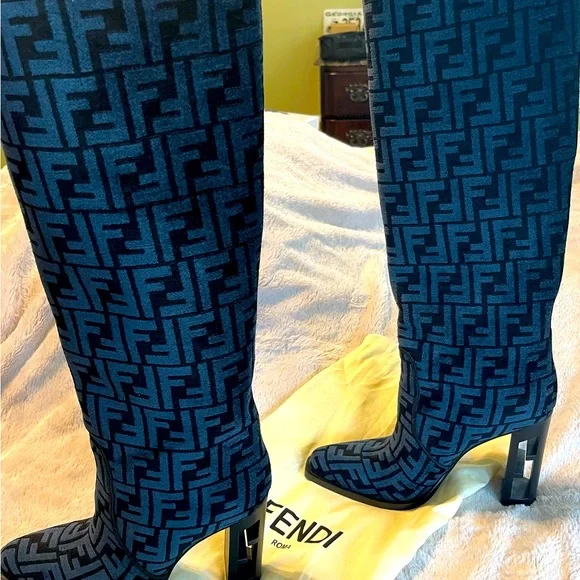 Fendi Vitello Jacquard Knee High boot
